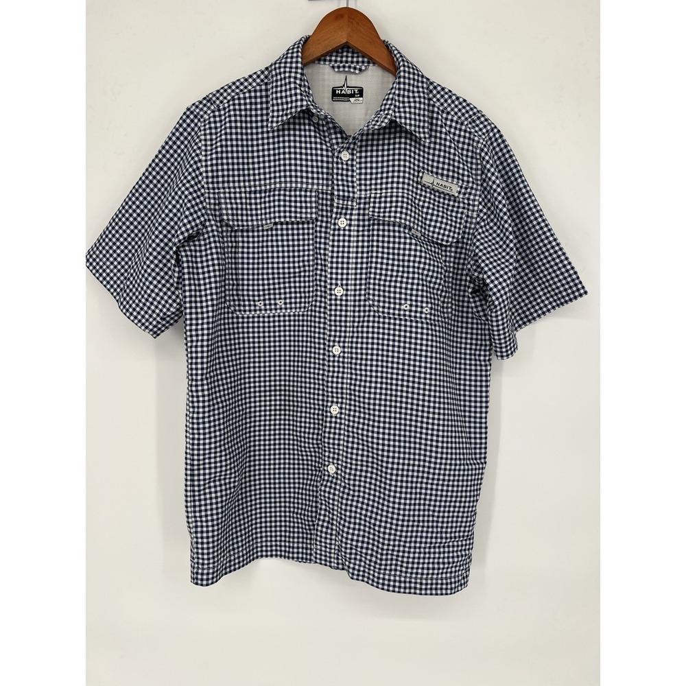Habit‎ Fishing Shirt Men's S Blue Plaid Button Down Short Sleeve Outdoor SPF 40